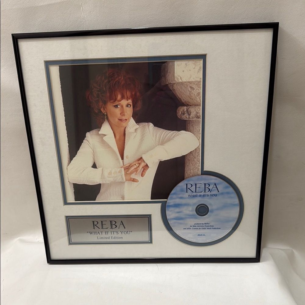 Reba Black White  Blue Matt Mixed Media Wall Art CD Limited Edition 14 X 14 1/2